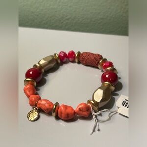⭐️ NWT Red and Gold Lava Stone Beaded Bracelet
